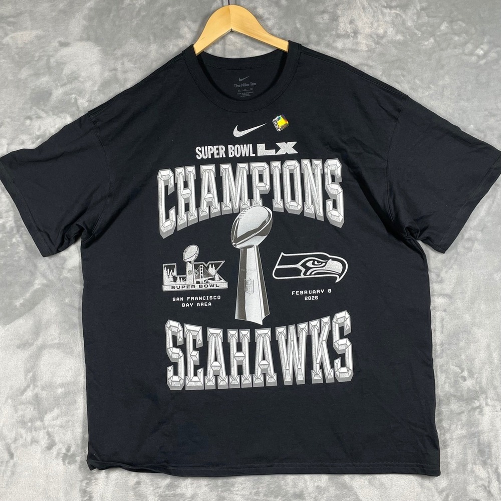 Nike Seattle Seahawks Super Bowl LX Champions Black Graphic T-Shirt Mens XL NEW